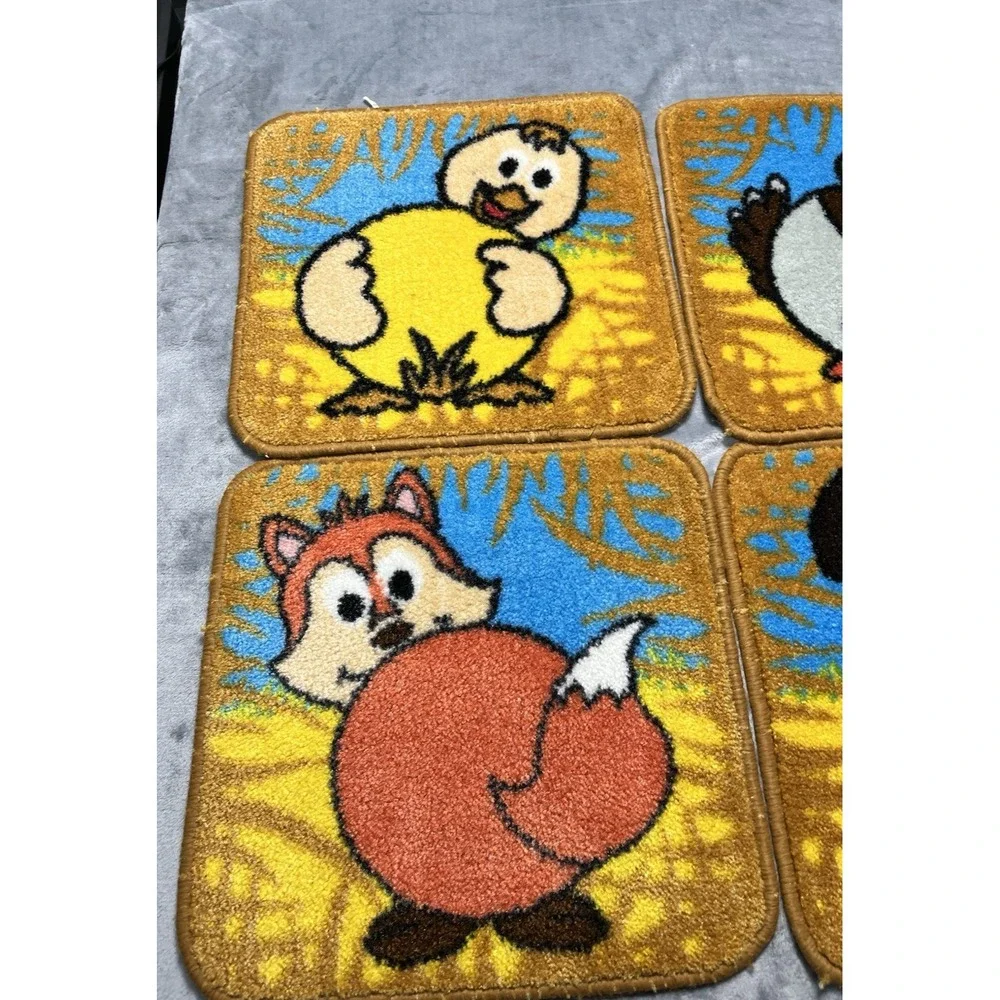 Vintage 70s Latch Hook Farm Animal Rugs Set of 7 Fox Duck Pig Bunny Horse Cow